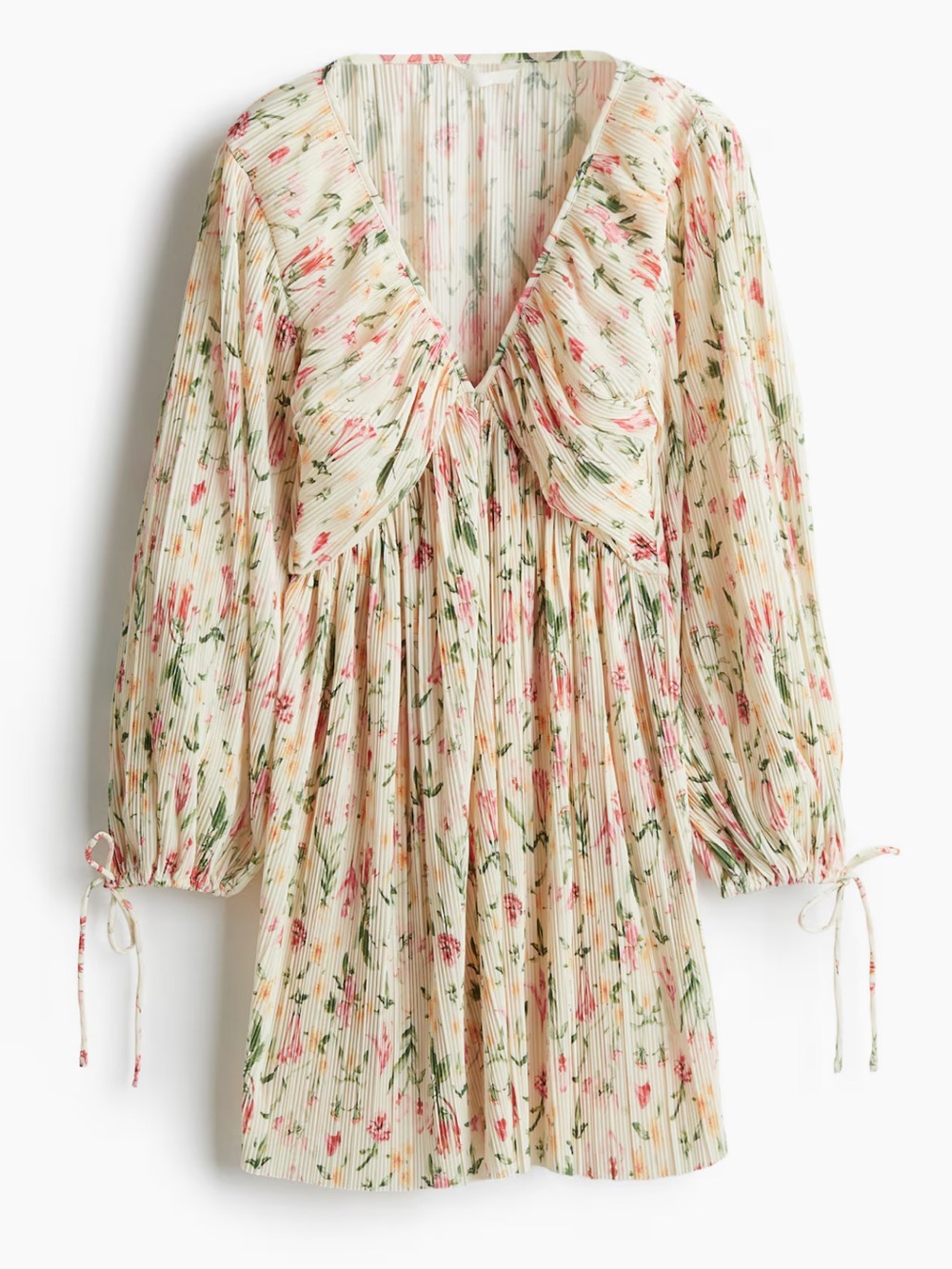 H&M Plissé Dress in cream/floral